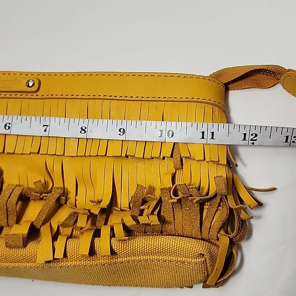 Kate Spade dark yellow fringe leather hippie boho soho clutch wristlet handbag‎